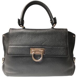 Salvatore Ferragamo Black Pebbled Leather Sofia Bag Silver tone hardware EUC